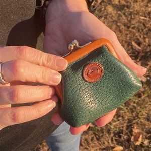 Small Vintage Dooney & Bourke Coin Purse, Fir (Green) and Tan